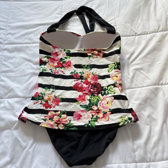 Jantzen Womens Size 14 Swimsuit Bathing Suit Floral Striped Pink White Beach - Picture 5 of 9